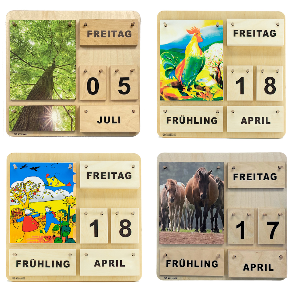 Dauerkalender aus Holz - Wand-, Tisch + Lernkalender - Handgefertigt - Verschiedene Motive